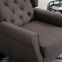 HOMCOM Wingback Accent Chair for Living Room, Button-Tufted Lounge Chair with Round Armrests and Wood Legs, Dark Brown(m-10)
