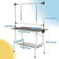 PawHut Foldable Dog Grooming Table with Adjustable Grooming Arms, Storage Shelf, Two Nooses, 42" x 24" x 61", Black(m-3)