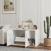 PawHut Cat Litter Box Enclosure, Hidden Cat Litter Box Furniture with Scratching Board, 31.5" x 19" x 20", White(m-1)