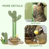 PawHut 23.5" Cactus Cat Scratching Post with Turntable Interactive Ball Toy, Cute Cat Scratching Post with Extreme Stability, Cactus Cat Tree for Indoor Cats(m-5)