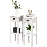 HOMCOM 2-Tier Side Tables Set of 2 with Drawer and Shelf, 2 Pieces End Tables for Living Room and Hallway, White