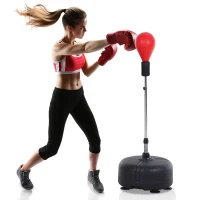 Soozier Free Standing Punching Bag with Stand and Boxing Gloves, Height Adjustable Boxing Bag Set, For Training, Exercise, Fitness & Stress Relief - Red(m-2)