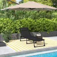 Outsunny Outdoor Folding Lounge Chair, 4-Level Adjustable Chaise Lounge with Headrest, Tanning Chair Beach Bed Reclining Lounger Cot for Camping, Hiking, Backyard, Black(m-7)