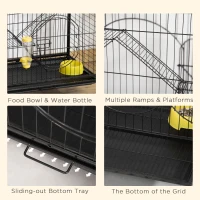 PawHut Rolling Small Animal Cage 36.6" Pet Rabbit Ferret Playpen, Animal Supply Kit Metal Black for Bunny, Pet Mink, Chinchilla(m-6)