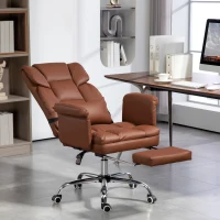 HOMCOM Executive Office Chair with Footrest and Lumbar Support, PU Leather Desk Chair, Ergonomic, Reclining and Swivel, Brown(m-2)