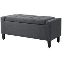 HOMCOM Storage Ottoman Bench, Linen Upholstered Bench with Tufted Design(m-2)