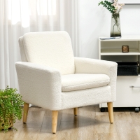 HOMCOM Fabric Accent Chair, Modern Upholstered Armchair with Wood Legs and Wide Padded Seat, Cream White
