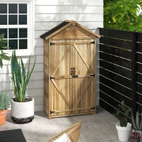 Outsunny Wooden Garden Shed Outdoor Storage Cabinet with Waterproof Asphalt Roof Lockable Doors Shelves for Backyard Natural(m-2)