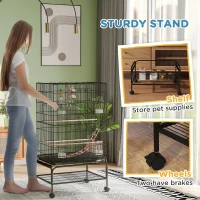 PawHut 43" Bird Cage with Rolling Stand, Toys, for Budgies Canaries Black(m-7)