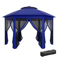 Outsunny 13' x 13' Pop Up Gazebo Hexagonal Canopy Shelter with 6 Zippered Mesh Netting for Patio Backyard Garden Wedding Party(m-1)