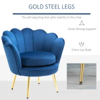 HOMCOM Velvet Armchair, Modern Accent Chair with Gold Metal Legs, Comfy Upholstered Barrel Chair for Living Room Bedroom Vanity Room, Blue(m-6)