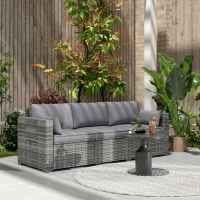 Outsunny 3 Seater Wicker Sofa with Side Trays, Outdoor Patio Couch with 6" Thick Back Cushions, Deep Seating, Mixed Gray(m-10)