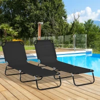 Outsunny Set of 2 Folding Outdoor Lounge Chair, Sun Tanning Chairs with Reclining Back, Breathable Mesh for Beach Patio, Black(m-8)