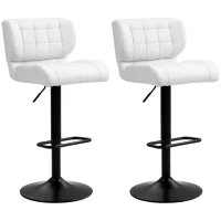 HOMCOM Swivel PU Leather Barstools Set of 2 Adjustable Bar Stools with Footrest Back for Kitchen Counter Dining Room White(m-11)
