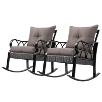 Outsunny 2 Piece Outdoor Wicker Rocking Chairs Rattan Porch Rockers with Cushions, Aluminum Frame for Garden, Patio, Gray
