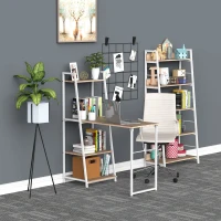 HOMCOM Computer Desk with Storage Sheves and Foldable Tabletop, Writing Desk for Home Office and Study, White, Natural(m-8)