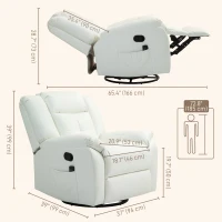 HOMCOM 8-Point Vibration Massage Recliner Chair, PU Leather Manual Reclining Sofa, Swivel Nursery Rocking Chair with Remote Control, Side Pockets, for Living Room, Cream White(m-3)