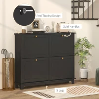 HOMCOM Modern Shoe Storage Cabinet, Narrow Shoe Cabinet with 4 Flip Drawers, Adjustable Shelves, 5 Legs for Entryway, Black(m-6)