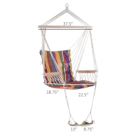 Outsunny Patio Hammock Chair, Portable Hanging Cotton Rope Hammock Swing Chair Sleeping Bed Seat with Footrest for Outdoor Garden Yard Camping Red(m-3)