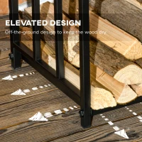 Outsunny 3-Tier Firewood Rack Heavy Duty Wood Storage Log Stacking Shelf with Hanging Hooks, Outdoor Indoor Use, Black(m-5)