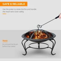 Outsunny 22" Round Firepit Patio Fireplace Garden Heater Portable Wood Burning Porch with Poker and Spark Screen Black(m-5)