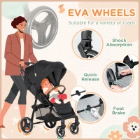 Qaba Lightweight Baby Stroller with One-Click Fold, Toddler Travel Stroller with Adjustable Backrest Footrest, Compact Stroller with All Wheel Suspension, Sun Canopy, Black(m-5)