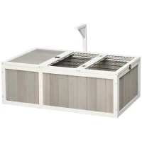 PawHut Wooden Tortoise Habitat with Openable Top, Run Cage, Two Rooms, Grey(m-2)