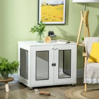 PawHut Dog Crate Furniture with Water-resistant Cushion, Dog Crate End Table with Double Doors, Indoor Pet Crate for Small Medium Dogs Indoor Use, White(m-10)