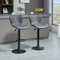 HOMCOM Bar Stools Set of 2, Adjustable Height Swivel Bar Chairs, PU Leather Upholstered Kitchen Counter Stools with Wide Seat, Back and Footrest, Grey(m-8)