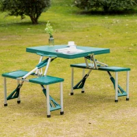 Outsunny Folding Picnic Table Chair Set Junior Outdoor Seating Portable Bench Dark Green(m-8)