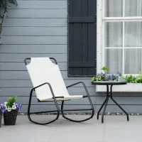 Outsunny Garden Rocking Chair, Outdoor Indoor Sling Fabric Rocker for Patio, Balcony, Porch, Cream White(m-2)