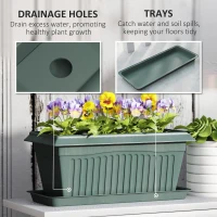 Outsunny 7 Pack 15.7" Plastic Flower Planters with Drainage Holes and Trays, Plant Pots for Indoor Outdoor Plants, Green(m-6)