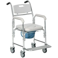 HOMCOM 3-in-1 Shower Commode Wheelchair, FSA/HSA Eligible Transport Beside Commode Chair, Waterproof Rolling Over Toilet Chair 330 lbs. Weight Capacity with Padded Seat, Gray(m-1)