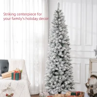HOMCOM 7ft Pencil Christmas Tree, Flocked Tree with 687 Branch Tips and Metal Base for Home, Indoor, Holiday(m-4)