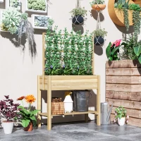 Outsunny Wooden Raised Garden Bed with Trellis, Outdoor Planter Box with Storage Shelf for Vegetables, Flowers, Herbs(m-10)