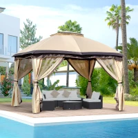 Outsunny 10' x 12' Outdoor Gazebo, Patio Gazebo Canopy Shelter w/Double Vented Roof, Zippered Mesh Sidewalls, Solid Steel Frame, Beige(m-10)