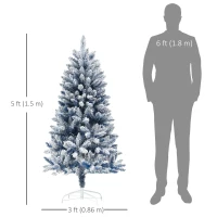 HOMCOM 5ft Flocked Blue Christmas Tree, Artificial Christmas Tree with Hinged Design, Faux Snow, for Home Office Holiday Xmas(m-3)