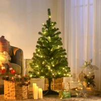 HOMCOM 4' Artificial Prelit Christmas Trees with Warm White or Colorful LED Lights, Auto Open(m-10)
