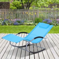 Outsunny Zero Gravity Rocking Chair Outdoor Chaise Lounge Chair Recliner Rocker with Detachable Pillow and Weather-Fighting Fabric for Patio, Deck, Pool, Light Blue(m-10)