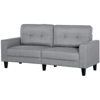 HOMCOM 3-Seater Sofa, Mid-Century Linen Couch with Upholstered Seat, Button-Tufted Back Cushion and Rubber Wood Legs for Living Room, Bedroom, Gray(m-11)