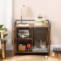 PawHut Shelved Hidden Litter Box Enclosure with Spacious Top and Interior, Large Cat Litter House End Table for Indoor Cats with Hidden Storage Cabinet Space(m-2)