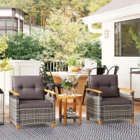 Outsunny Outdoor Bistro Set Wicker Patio Furniture with Cushions for Porch, Backyard, Garden, Gray(m-10)