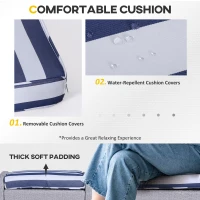 Outsunny 5 Pieces Wicker Patio Furniture Sofa Set Thick Padded Cushions, Outdoor PE Rattan Conversation Coffee Set with Armchairs, Footstools and Glass Top Table, Blue and White(m-5)