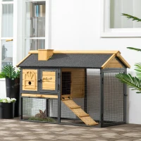 PawHut 47" Wooden Rabbit Hutch Outdoor with Run, Metal Frame, 2-Story Bunny Rabbit Cage with Removable Tray, Ramp, Bunny Hutch with Space-Saving Design for Rabbits, Chickens, Ducks(m-10)