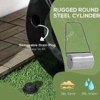 DURHAND 38L Heavy Duty Push/Tow Poly Lawn Roller, U-handle Garden Roller Filled with Water or Sand(m-7)