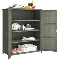 Outsunny Rattan Wicker Outdoor Storage Cabinet with 4 Shelves and 2 Doors for Garden Pool Towel Storage, Dark Gray(m-11)