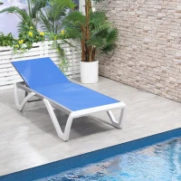 Outsunny Outdoor Chaise Lounge Chair, Patio Aluminum Tanning Chair with 5-Level Adjustable Back, Portable Wheels, Breathable Mesh Fabric, for Pool, Deck,  Garden, Blue(m-1)