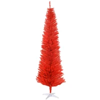 HOMCOM 7FT Decorated Christmas Tree, Pencil Christmas Tree with 499 Realistic Branch Tips and Plastic Stand, Red(m-11)