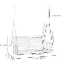Outsunny 2 Seater Porch Swing Wooden Patio Swing Chair Seat with Cup Holder and Chains Outdoor Swing Bench for Garden Yard, White(m-3)