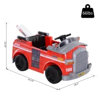 Aosom Kids Ride-On Car Fire Truck, 6V 7AH Battery Powered Fire Car with Parental Remote Control, Safety Belt, Lighting, Working Steering Wheels, Horn and Lift Ladder (Red)(m-3)